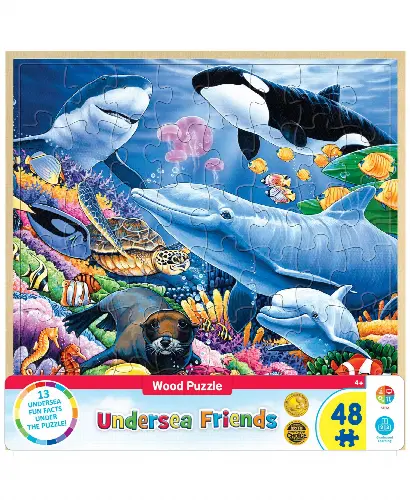 MasterPieces Wood Fun Facts 48 Piece Puzzles Wood Fun Facts Jigsaw Puzzle - Undersea Friends Wood Kids - 48 Piece - Image 1