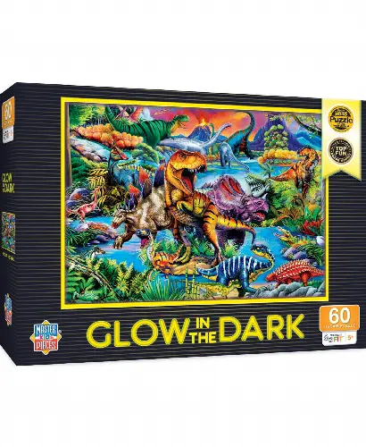 MasterPieces Puzzles 60 Piece Glow in the Dark Dinosaur Puzzle for Kids - King of the Dinos - 14"x19" - Image 1