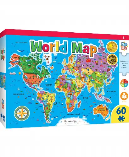 MasterPieces Puzzles 60 Piece Educational Jigsaw Puzzle for Kids - World Map - 16.5"x12.75" - Image 1