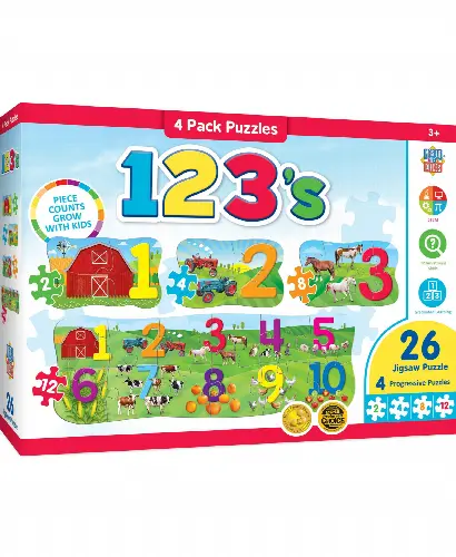 MasterPieces Puzzles Educational 26 Piece Jigsaw Puzzles for Kids - 123 on the Farm 4-Pack of Puzzles - 22.5"x8" - Image 1