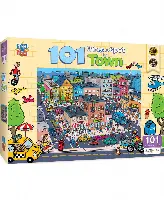 MasterPieces Puzzles 100 Piece Family Jigsaw Puzzle for Kids - 101 Things to Spot In Town - 14"x19"