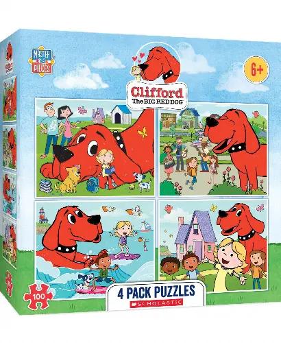 MasterPieces Puzzles Puzzle Set - 4-Pack 100 Piece Jigsaw Puzzle for Kids - Clifford 4-Pack - 8"x10" - Image 1