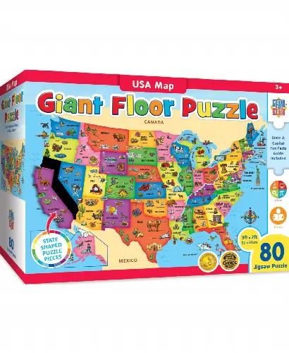 MasterPieces Puzzles Floor Puzzle - Jumbo Size 80 Piece Jigsaw Puzzle for Kids - USA Map Shaped Puzzle - 3ftx2ft - Image 1