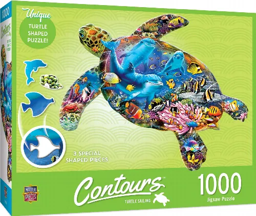MasterPieces Contours Shaped Jigsaw Puzzle - Turtle Sailing - 1000 Piece - Image 1