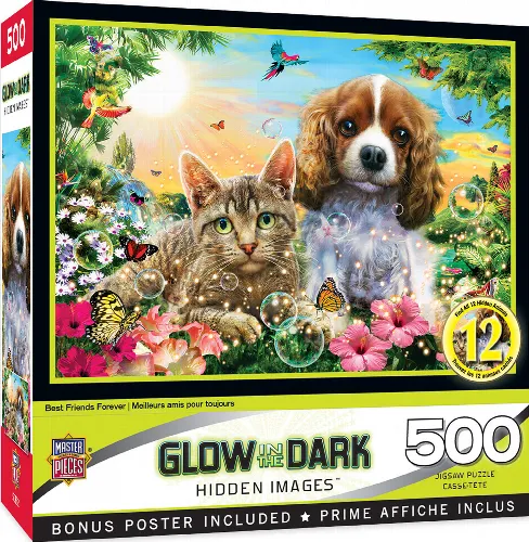 MasterPieces Hidden Image Glow In The Dark Jigsaw Puzzle - Best Friends Forever - 500 Piece - Image 1
