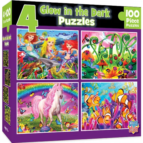 MasterPieces 4-Pack Glow in the Dark (Purple) Jigsaw Puzzle - 100 Piece - Image 1