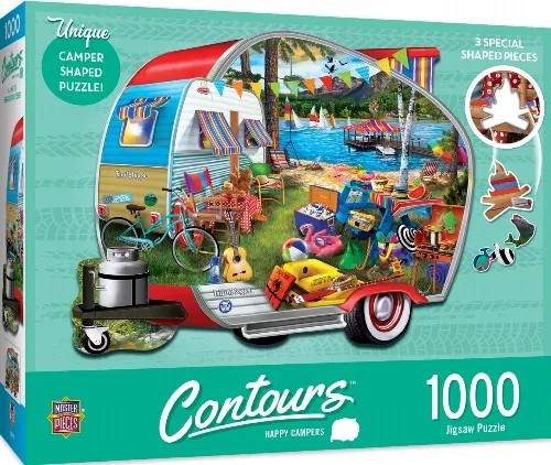 MasterPieces Contours Shaped Jigsaw Puzzle - Happy Campers - 1000 Piece - Image 1