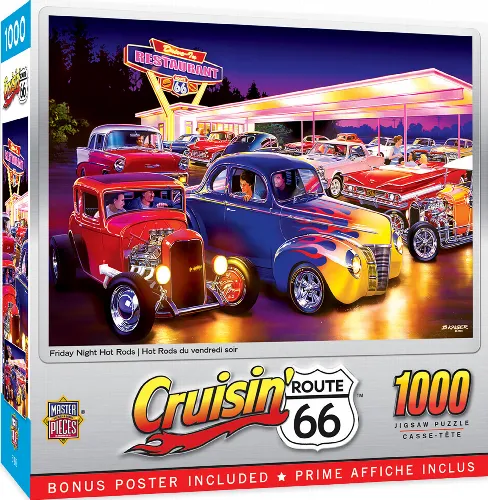 MasterPieces Cruisin' Route 66 Jigsaw Puzzle - Friday Night Hot Rod's - 1000 Piece - Image 1