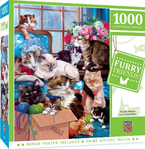 MasterPieces Furry Friends Jigsaw Puzzle - Trouble Makers - 1000 Piece - Image 1
