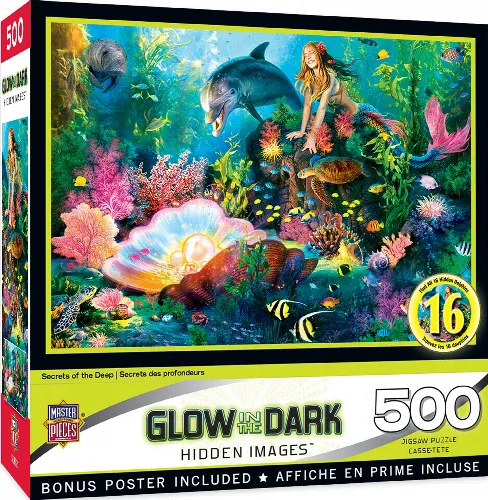 MasterPieces Hidden Image Glow In The Dark Jigsaw Puzzle - Secrets of the Deep - 500 Piece - Image 1