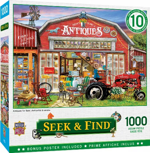 MasterPieces Seek & Find 1000 Piece Puzzles Seek & Find Jigsaw Puzzle - Antiques for Sale - 1000 Piece - Image 1