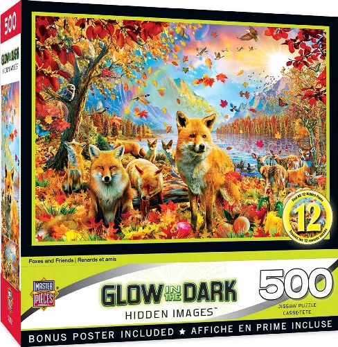 MasterPieces Hidden Image Glow Hidden Images Jigsaw Puzzle - Foxes and Friends - 500 Piece - Image 1