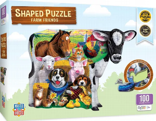 MasterPieces Shaped Jigsaw Puzzle - Farm Friends Kids - 100 Piece - Image 1