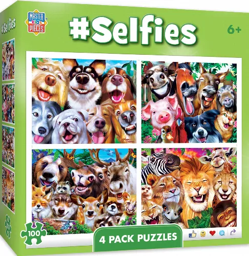 MasterPieces 4-Pack Selfies 4 Pack Jigsaw Puzzle - Kids - 100 Piece - Image 1
