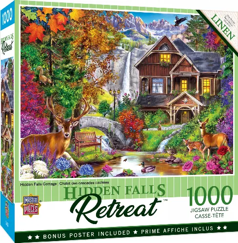 MasterPieces Retreats Jigsaw Puzzle - Hidden Falls Cottage - 1000 Piece - Image 1