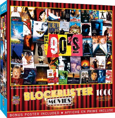MasterPieces Blockbuster Movies Jigsaw Puzzle - 90's Blockbusters - 1000 Piece - Image 1