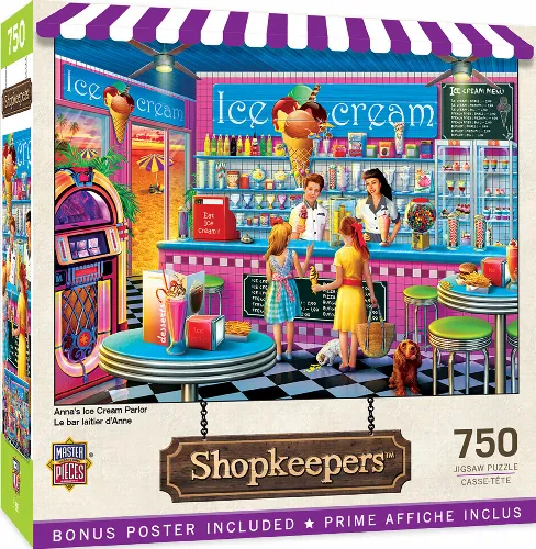 MasterPieces Shopkeepers Jigsaw Puzzle - Anna's Ice Cream Parlor - 750 Piece - Image 1