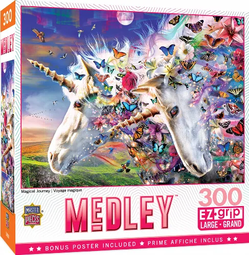 MasterPieces Medley Jigsaw Puzzle - Unicorns & Butterflies - 300 Piece - Image 1