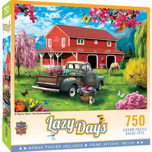 MasterPieces Lazy Days Jigsaw Puzzle - A Farm's Alive By Alan Giana - 750 Piece - Image 1