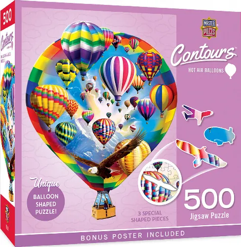 MasterPieces Contours Shaped Jigsaw Puzzle - Hot Air Balloons - 500 Piece - Image 1