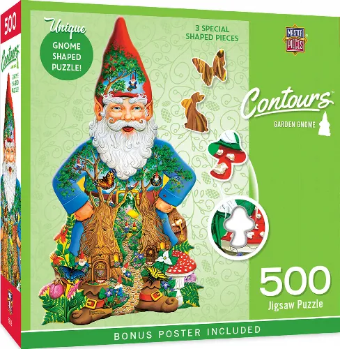 MasterPieces Contours Shaped Jigsaw Puzzle - Garden Gnome - 500 Piece - Image 1