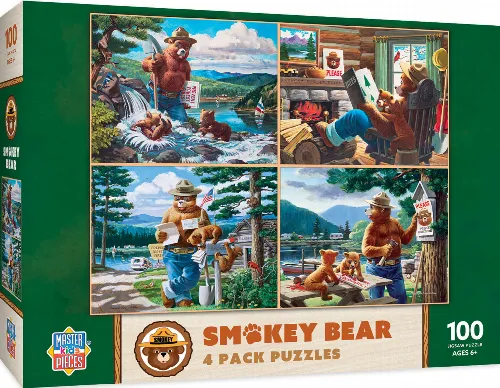 MasterPieces 4-Pack Smokey Bear 4 Pack Jigsaw Puzzle - Kids - 100 Piece - Image 1