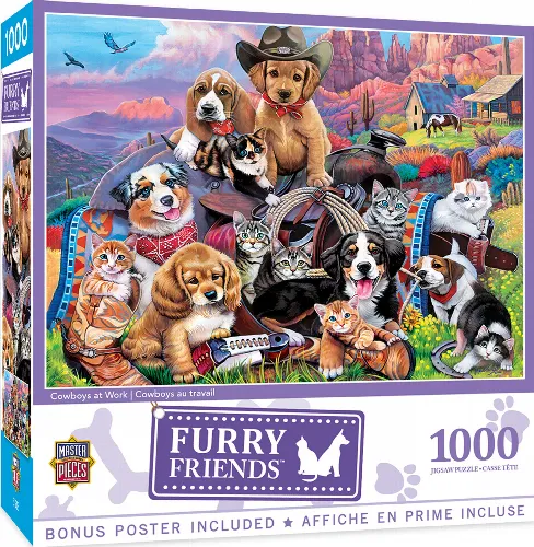 MasterPieces Furry Friends Jigsaw Puzzle - Cowboys at Work - 1000 Piece - Image 1