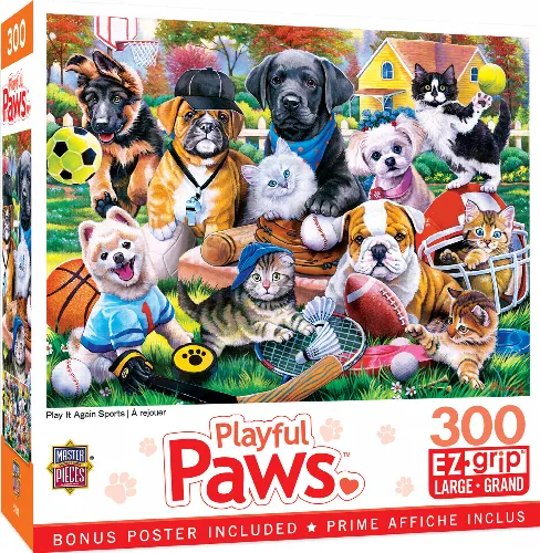 MasterPieces Playful Paws Jigsaw Puzzle - Play it Again Sports - 300 Piece - Image 1