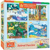 MasterPieces 4-Pack Hello World! Animals 4 Pack Jigsaw Puzzle - Kids - 100 Piece