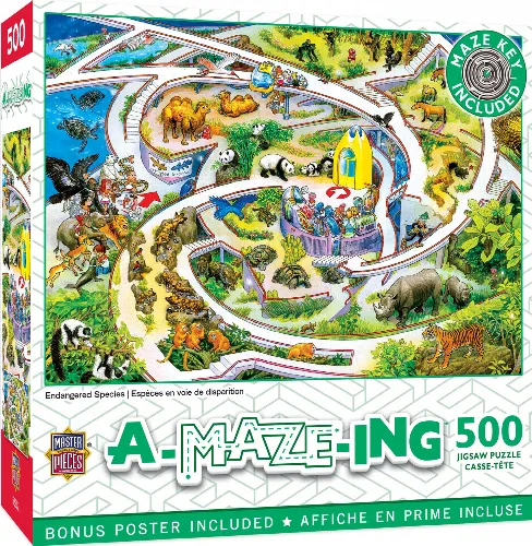 MasterPieces A-Maze-ing Jigsaw Puzzle - Endangered Species - 500 Piece - Image 1