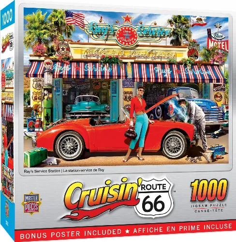 MasterPieces Cruisin' Route 66 Jigsaw Puzzle - Ray's Service Station - 1000 Piece - Image 1