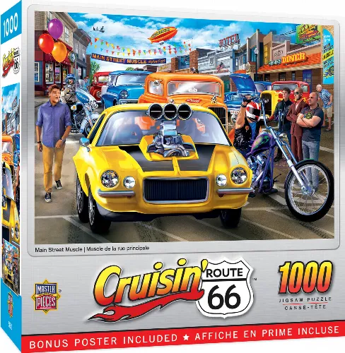 MasterPieces Cruisin' Route 66 Jigsaw Puzzle - Main Street Muscle - 1000 Piece - Image 1