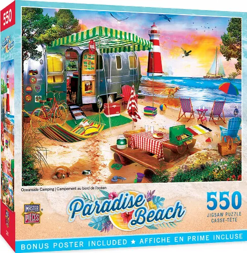 MasterPieces Paradise Beach Jigsaw Puzzle - Oceanside Camping - 550 Piece - Image 1