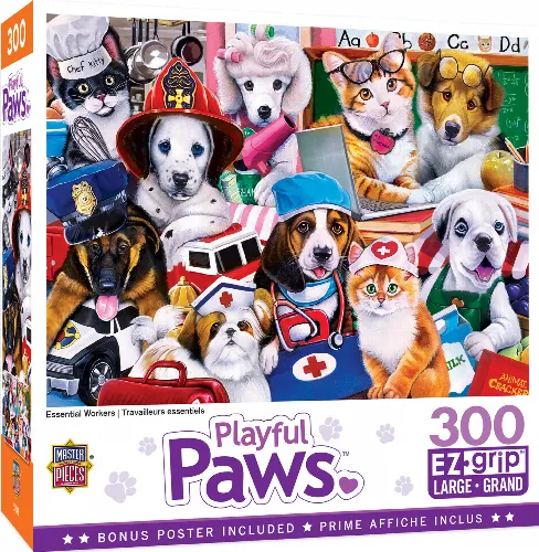 MasterPieces Playful Paws Jigsaw Puzzle - Essential Workers - 300 Piece - Image 1