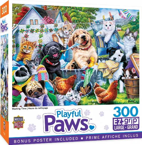 MasterPieces Playful Paws Jigsaw Puzzle - Washing Time - 300 Piece - Image 1