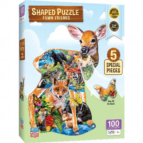 MasterPieces Shaped Jigsaw Puzzle - Fawn Friends Kids - 100 Piece - Image 1