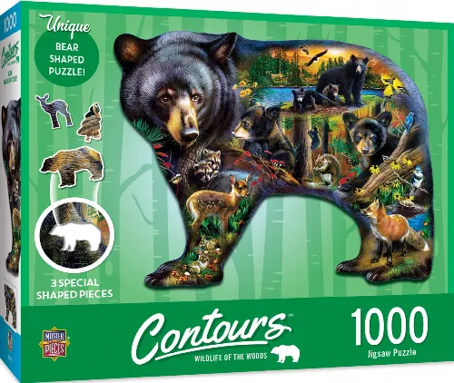 MasterPieces Contours Shaped Jigsaw Puzzle - Wildlife of the Woods - 1000 Piece - Image 1