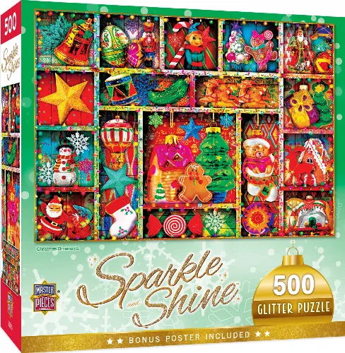 MasterPieces Holiday Glitter Jigsaw Puzzle - Christmas Ornaments - 500 Piece - Image 1