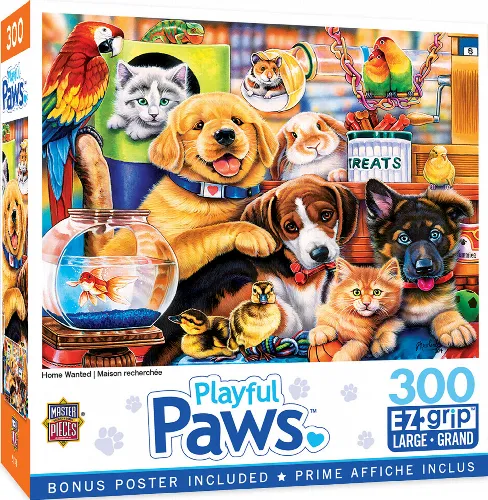 MasterPieces Playful Paws Jigsaw Puzzle - Home Wanted - 300 Piece - Image 1