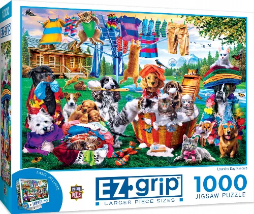 MasterPieces EZ Grip Jigsaw Puzzle - Laundry Day Rascals - 1000 Piece - Image 1