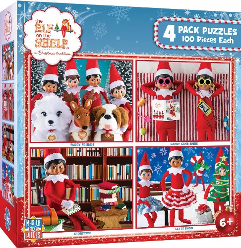MasterPieces 4-Pack Jigsaw Puzzle - Elf on the Shelf - 100 Piece - Image 1