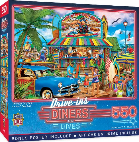 MasterPieces Drive-Ins, Diners and Dives Jigsaw Puzzle - The Surf Dog Grill - 550 Piece - Image 1