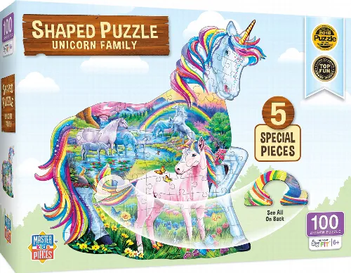 MasterPieces Shaped Jigsaw Puzzle - Unicorn Family Kids - 100 Piece - Image 1