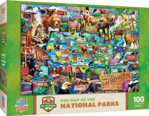 MasterPieces Licensed National Parks Jigsaw Puzzle - National Parks Map Kids - 100 Piece - Image 1