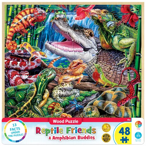 MasterPieces Wood Fun Facts Jigsaw Puzzle - Reptile Friends Kids - 48 Piece - Image 1