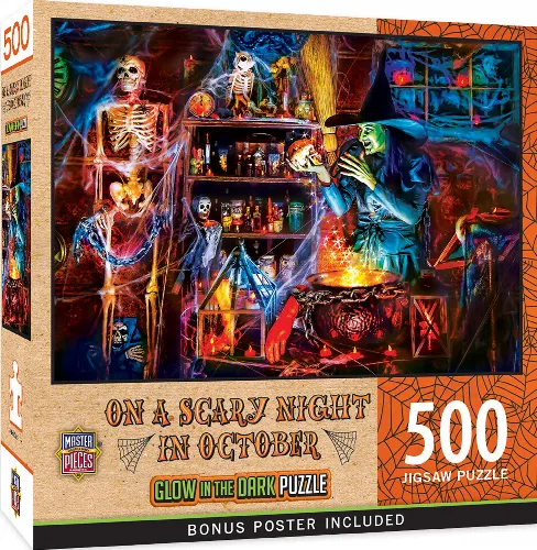 MasterPieces Halloween Glow Glow in the Dark Halloween Jigsaw Puzzle - A Dark Brew - 500 Piece - Image 1