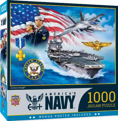 MasterPieces US Armed Forces Jigsaw Puzzle - US Navy Anchors Aweigh - 1000 Piece - Image 1