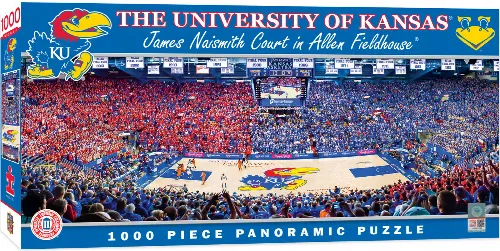 MasterPieces Stadium Panoramic Kansas Jayhawks Basketball NCAA Sports Jigsaw Puzzle - Center View - 1000 Piece - Image 1
