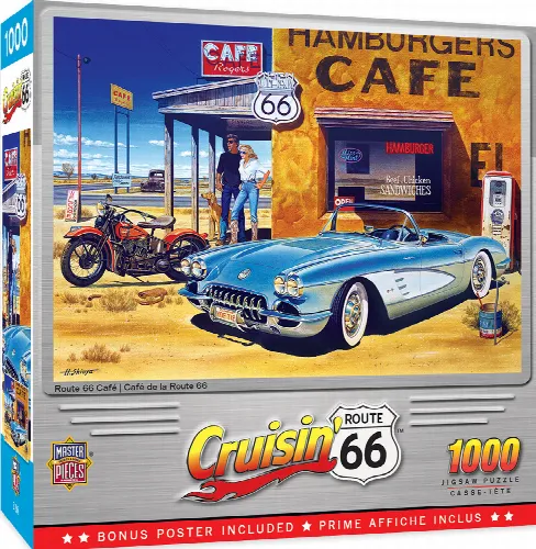 MasterPieces Cruisin' Route 66 Jigsaw Puzzle - Route 66 Cafe - 1000 Piece - Image 1