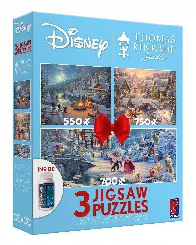 Thomas Kinkade Studios Disney's Beauty and the Beast Winter Jigsaw Puzzle 3-Pack - Image 1